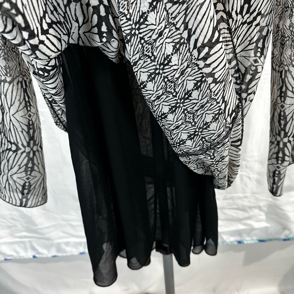 One World Sheer Chiffon Babydoll Tunic Top – Black & Gray Print, Size S - Picture 13 of 14